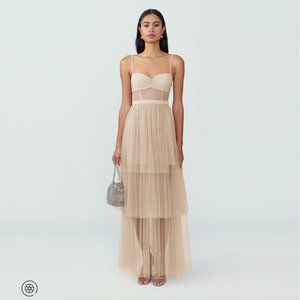 Corset Tiered Gown, Fame and Partners, Soft Tulle Light Nude Size 6